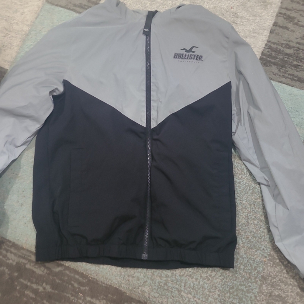 Hollister Gray and Black Windbreaker Jacket